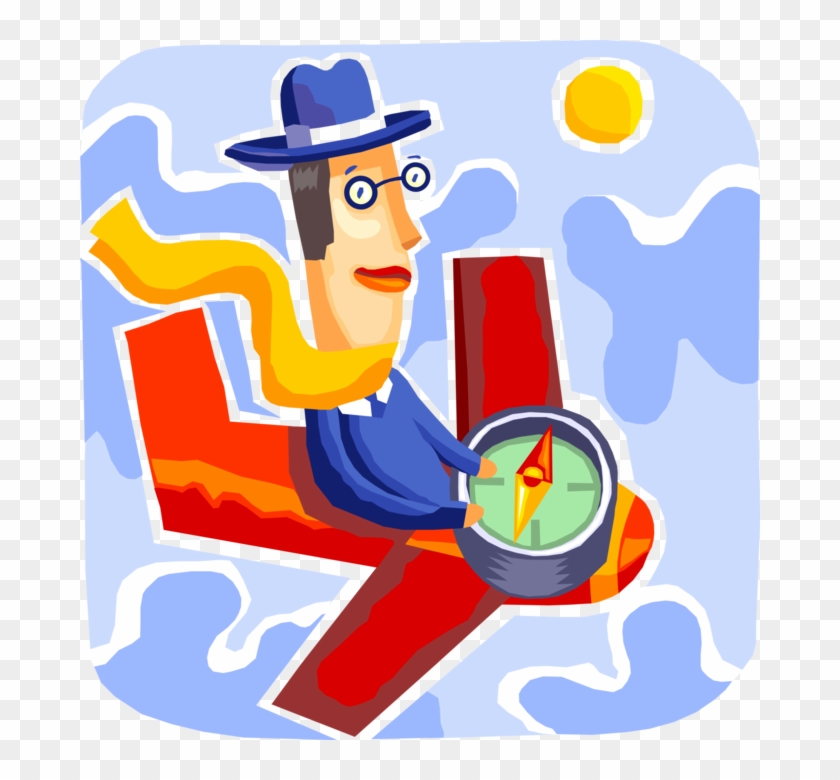 Vector Illustration Of Businessman Pilot Flies Aircraft Clipart