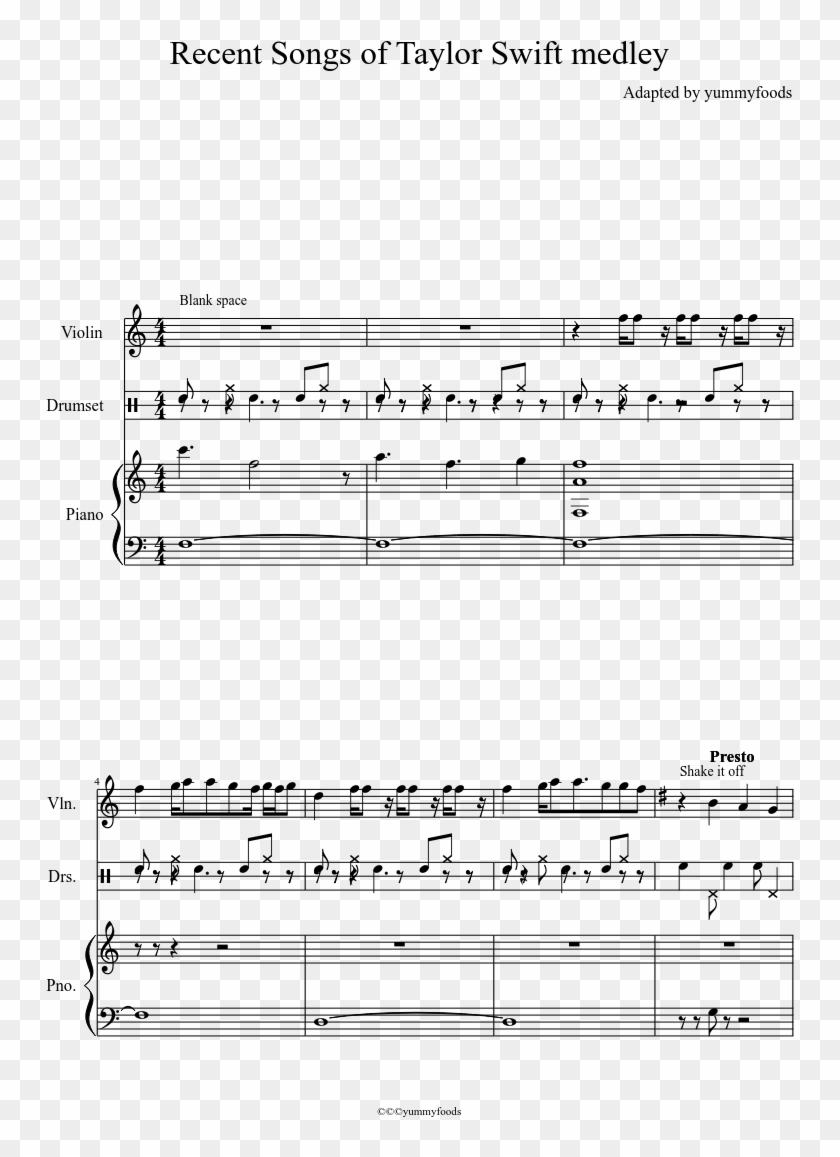 Recent Songs Of Taylor Swift Medley Sheet Music Composed - Experienced Many Battles Piano Sheet Clipart #4523322