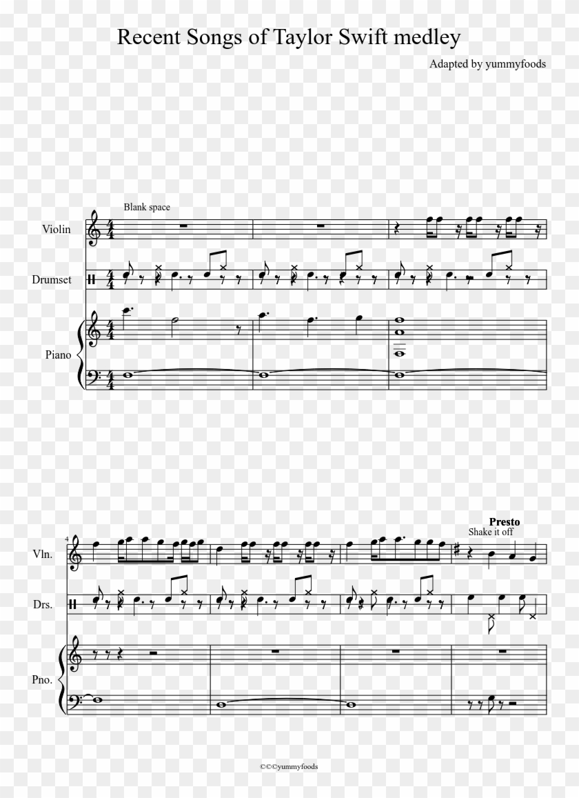 Recent Songs Of Taylor Swift Medley Sheet Music Composed - Experienced Many Battles Piano Sheet Clipart