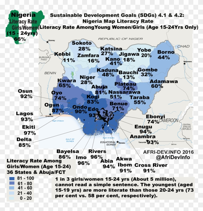 Nigeria Data Map Literacy Girls & Young Women - Education By Region In Nigeria Clipart