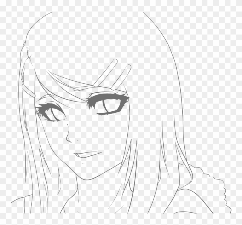 Anime Head Lineart - Line Art Clipart