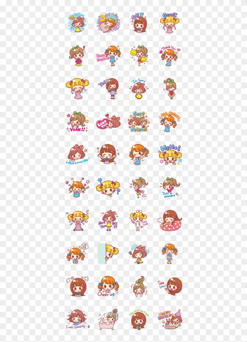 Japanese Kawaii Girls By Hiroko Yokoyama - Japanese Line Stickers Girl Clipart #4531670