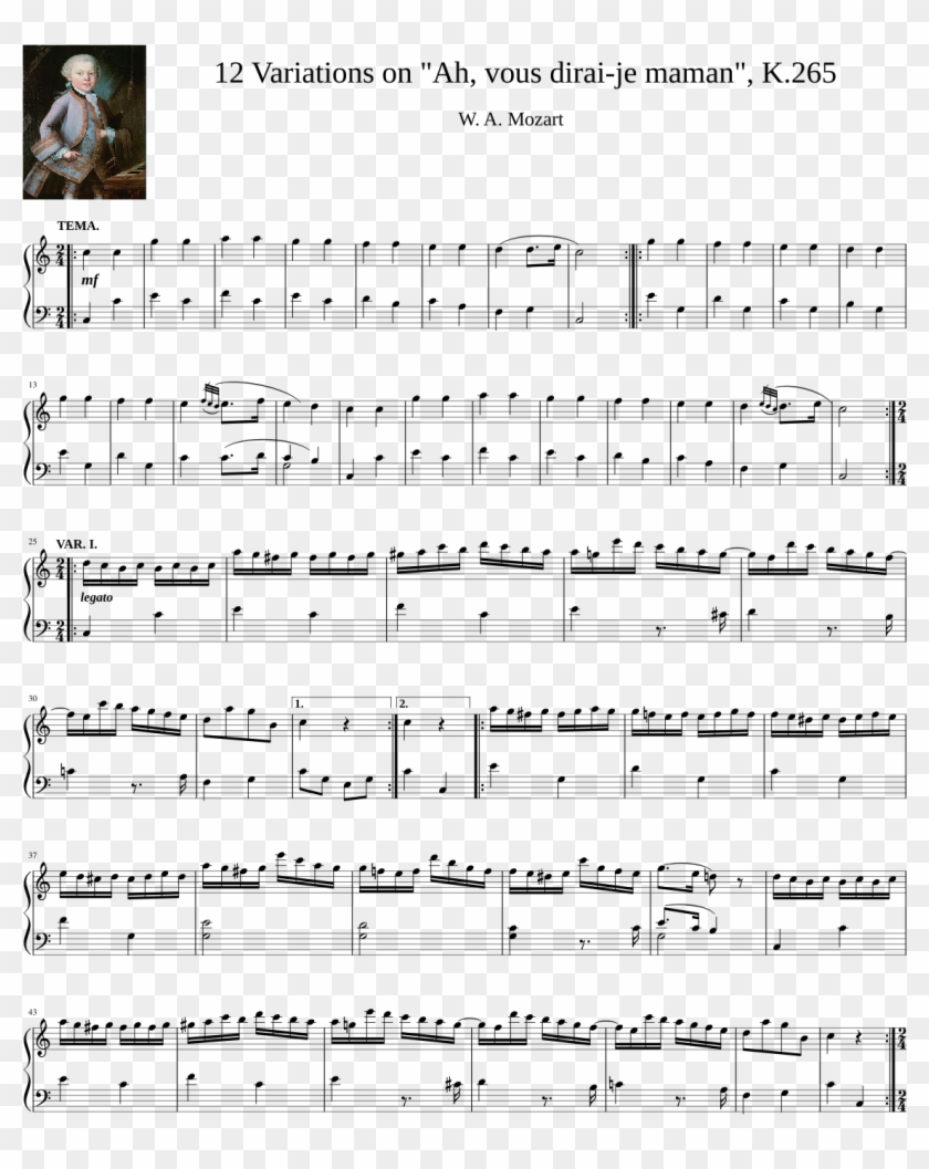 Mozart Twinkle Twinkle Little Star Sheet Music - Twelve Variations On Ah Vous Dirai Je Maman Clipart