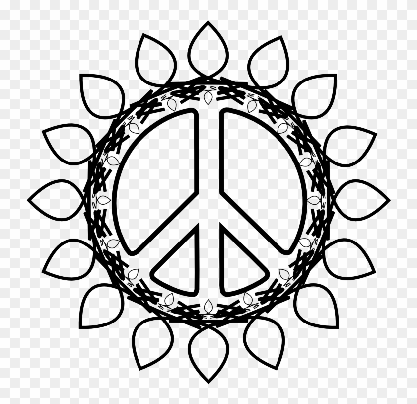 Peace Symbol Peace Sign Flower 73 Black White Line - Peace Sign Dream Catcher Vector Clipart #4534204