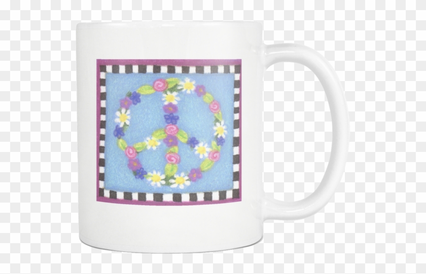 Floral Peace Sign 11oz White Ceramic Coffee Mug - Coffee Cup Clipart #4534759