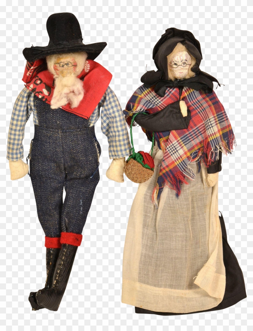 Walnut Faced Old Couple Folk Dolls - Costume Hat Clipart #4539096