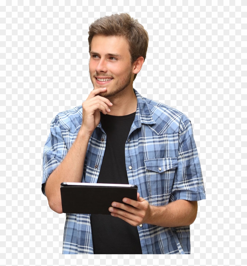 Personpleasantly Distracted Man Thinking - Person With Tablet Clipart #4540534