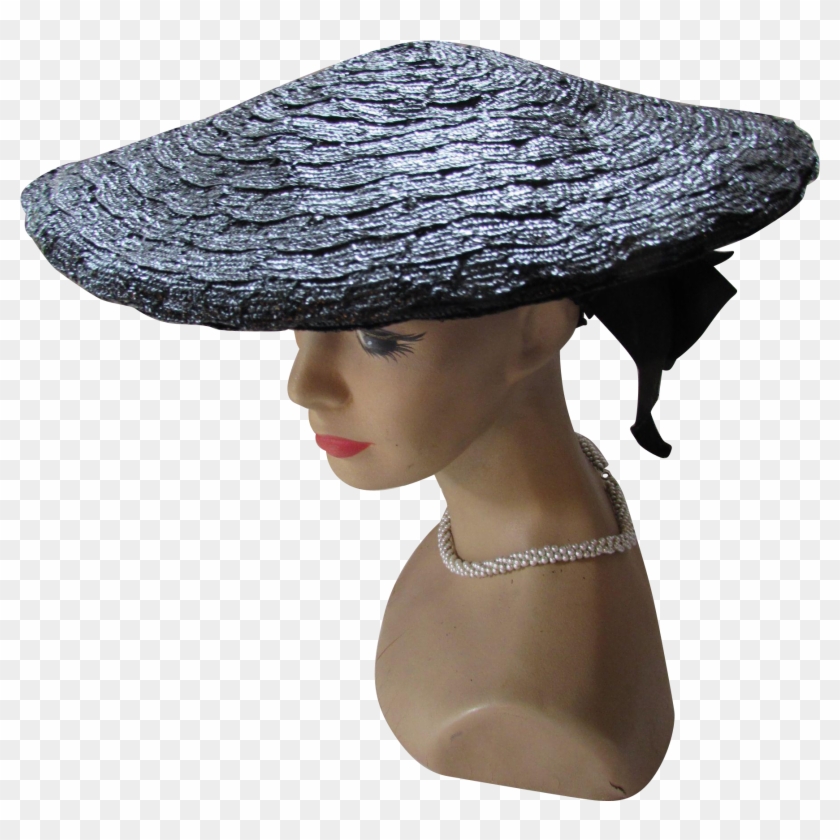 Shiny Black Pancake Hat In Straw Weave With Black Ribbon - Silver Clipart #4541073