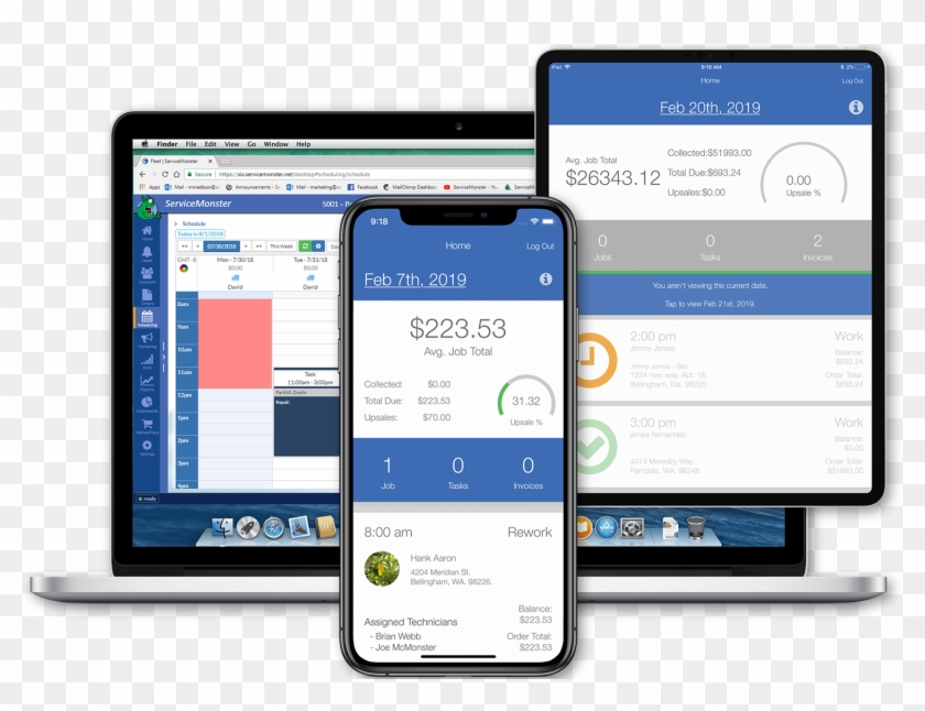 Screens Of Servicemonster On Mobile, Tablet, Desktop - Mobile Device Clipart