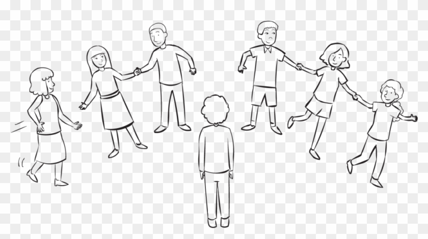 Back Group Of People Holding Hands And Moving Quickly - Line Art Clipart #4543547