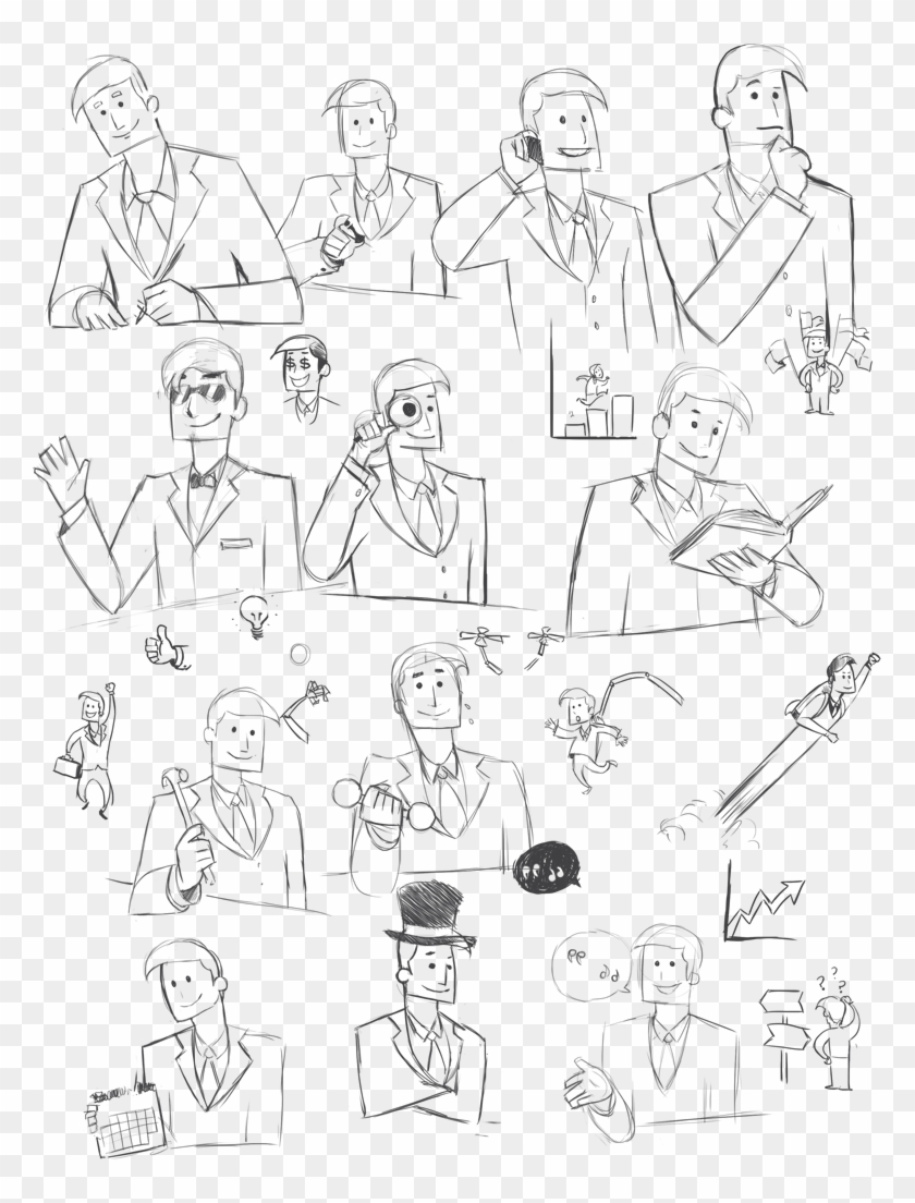 Business Man On - Line Art Clipart #4543794