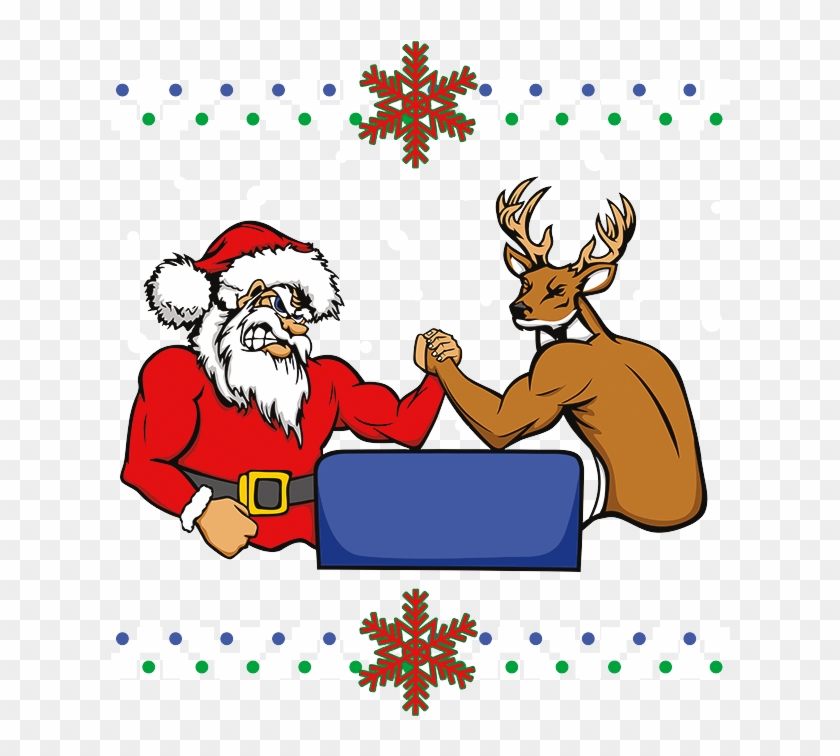 Santa Arm Wrestling Reindeer - Santa And Reindeer Wrestling Clipart #4546520