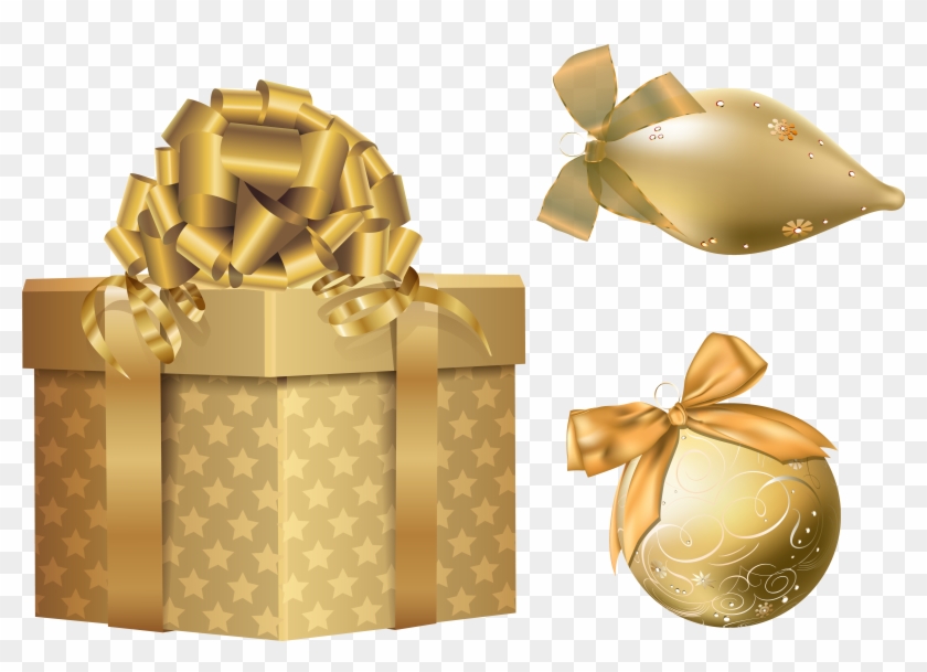 Gold Christmas Elements Png Clipart - Silver Gold Christmas Gift Transparent Png