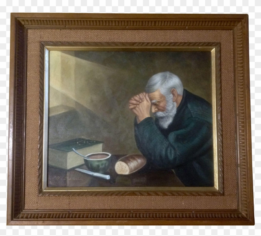 Grace, Man Praying At Table, Oil Painting On Canvas Clipart