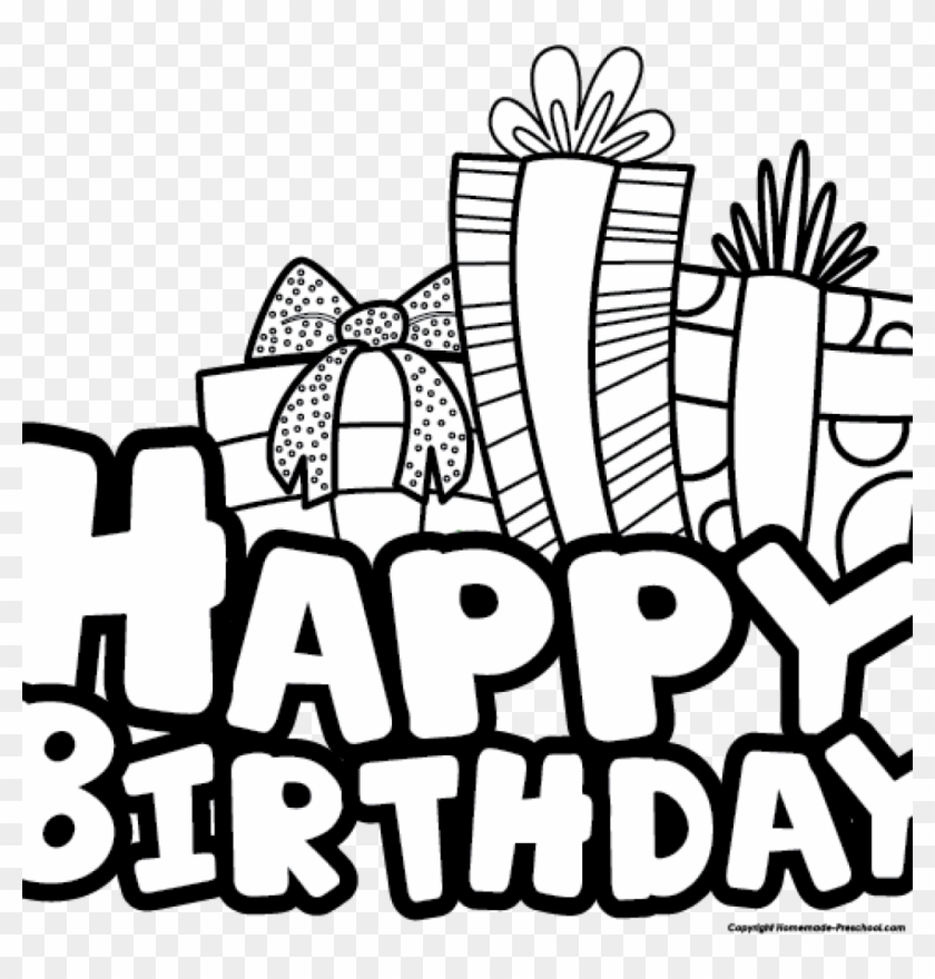 Black And White Birthday Clipart Happy Birthday Line - Png Download