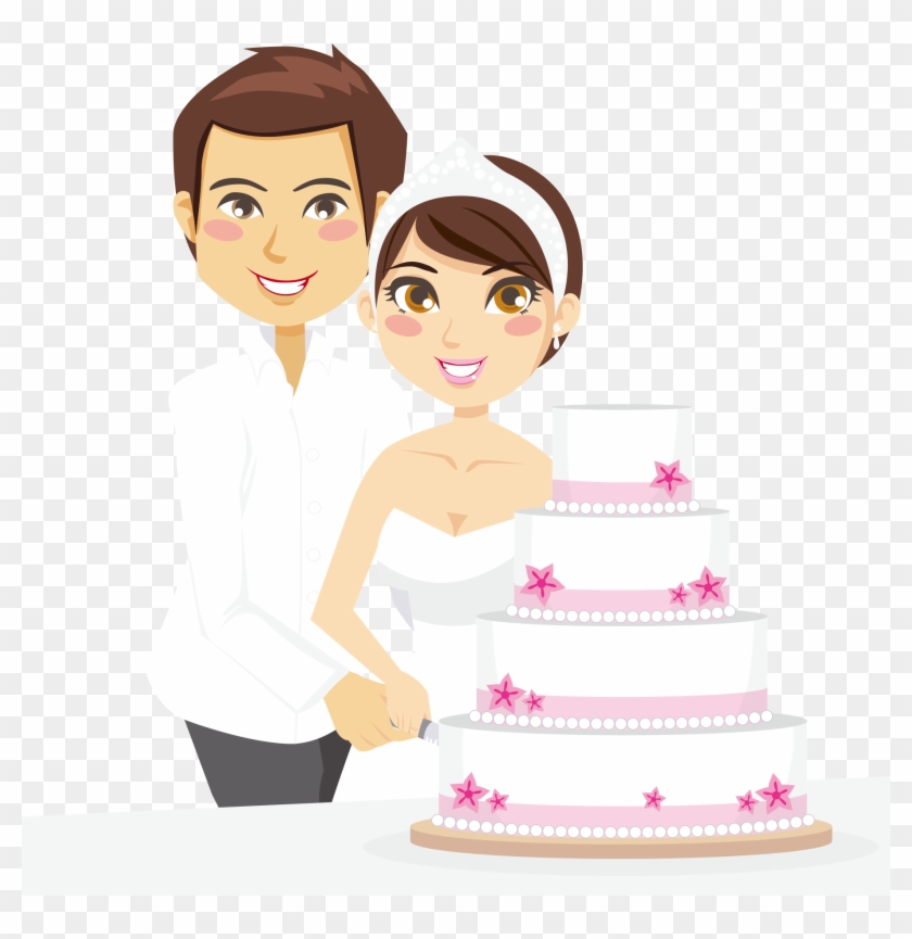 新郎新娘切蛋糕- Wedding Cake - Cartoon Clipart #4554253