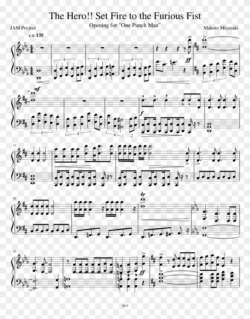 One Punch Man Op The Hero Set Fire To The Furious Fist - Back To The Future Sheet Music Clipart