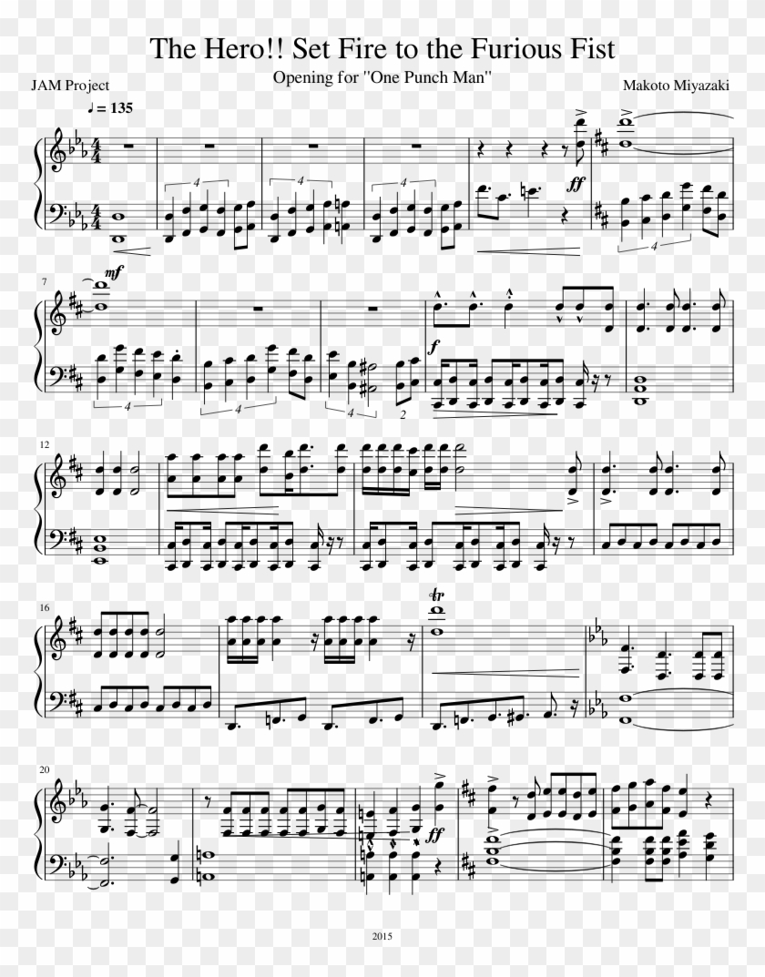 One Punch Man Op The Hero Set Fire To The Furious Fist - Back To The Future Sheet Music Clipart #4557517