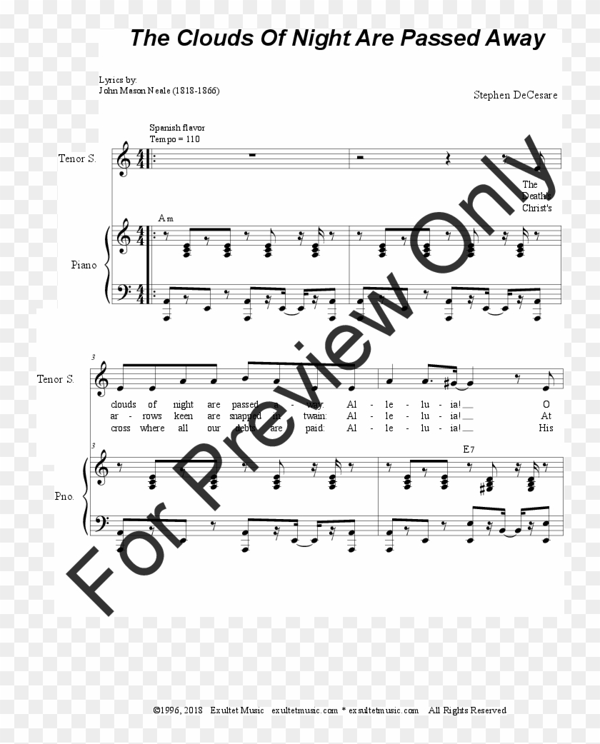 Click To Expand The Clouds Of Night Are Passed Away - Sheet Music Clipart