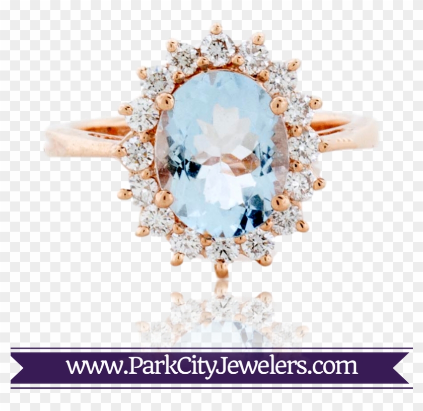 Oval Aquamarine & Round Diamond Rose Gold Ring There - Blue Diamond Snowflake Ring Clipart