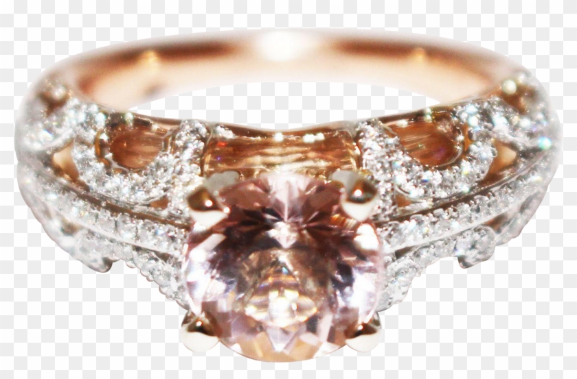 Unique Elegant Natural Morganite Diamond 3-d 2 Layers - Engagement Ring Clipart #4571278