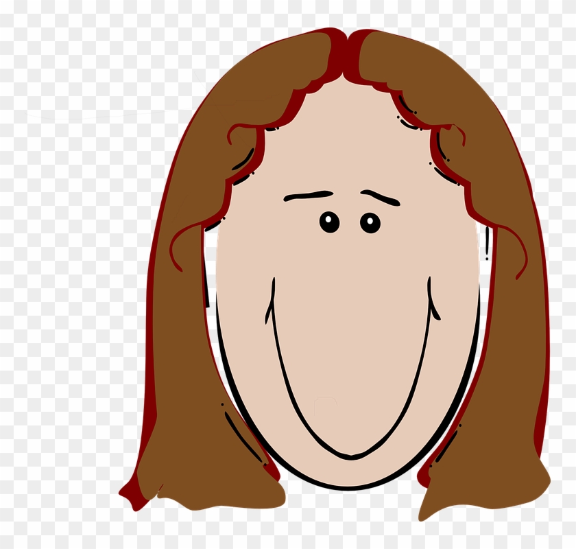 Female Brown Hair Happy - Cartoon Clip Woman Face With Brown Hair - Png Download
