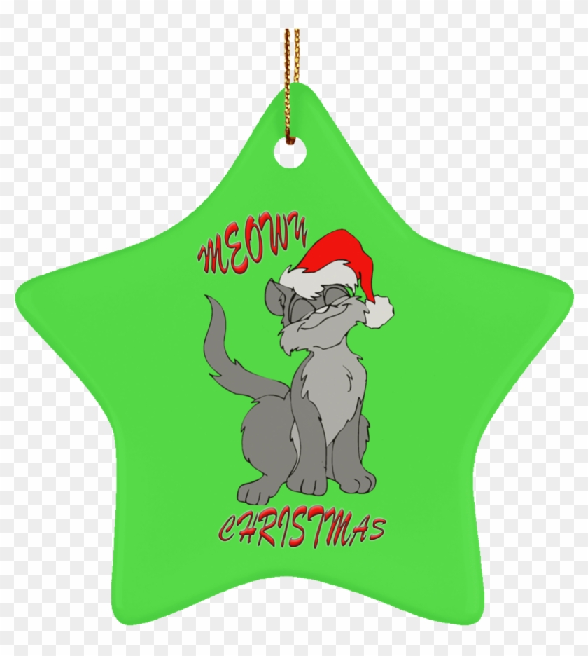 Meowy Cat Christmas Tree Ornament Green Round Oval - Christmas Day Clipart