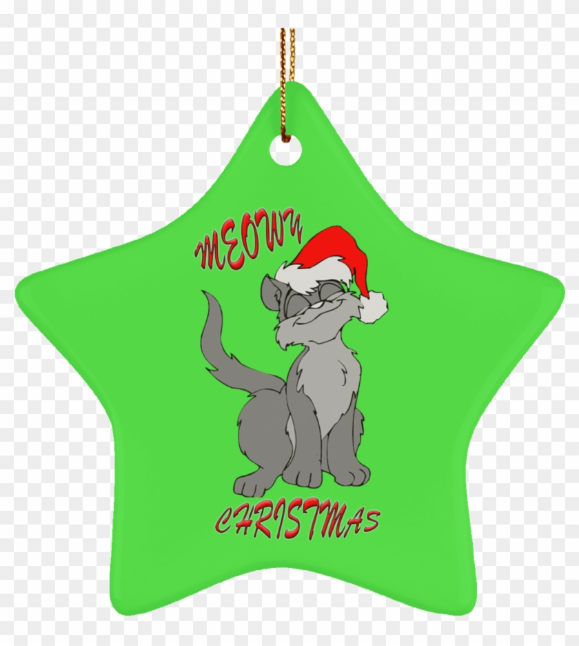 Meowy Cat Christmas Tree Ornament Green Round Oval - Christmas Day Clipart #4582805