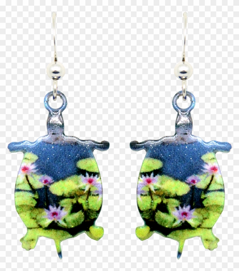 Pink Water Lilies Turtle - Earrings Clipart