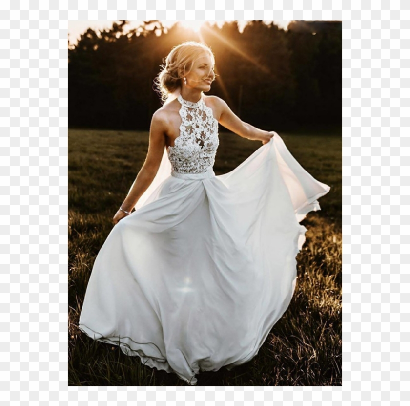 Hot Sale Nice Sleeveless Wedding Dress, Lace Wedding - Halter Top Boho Wedding Dress Clipart #4585035