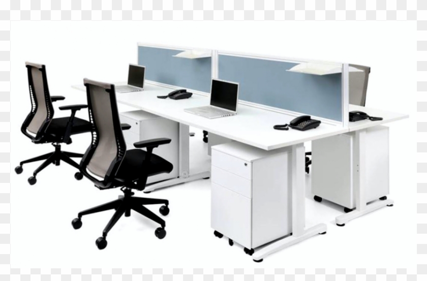 Juro Leg Cluster Of 4 Desks With Blue Screens-855x855 - Computer Desk Clipart