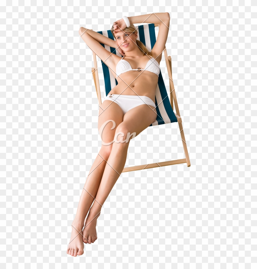 Beach Sunbathing On Deck Chair Photos By - Woman In White Bikini On Deckchair Clipart