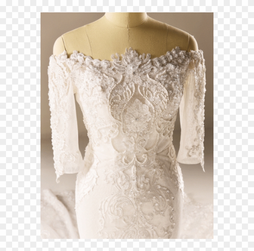 Long Sleeve Mermaid Lace Beaded Wedding Dresses, Custom - Cocktail Dress Clipart #4585624