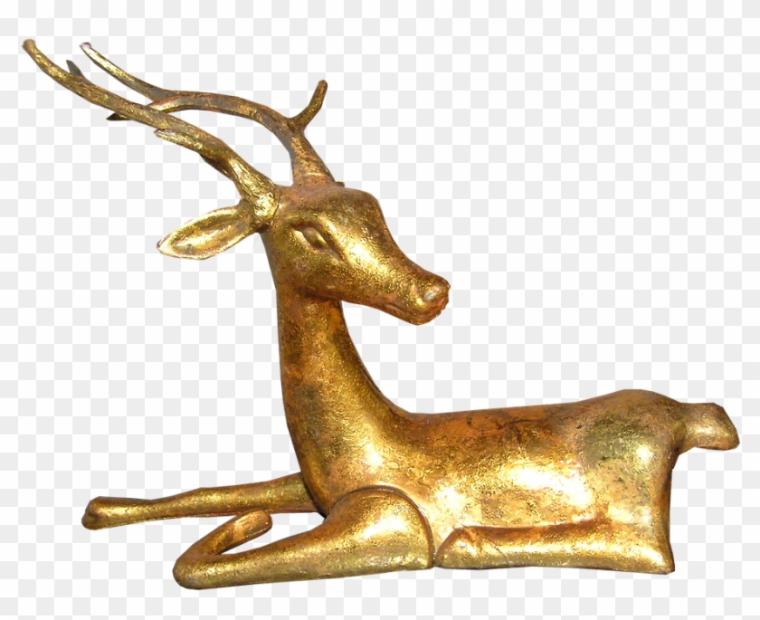 Christmas Decoration Gold Reindeer - Gold Reindeer Decoration Transparent Background Clipart
