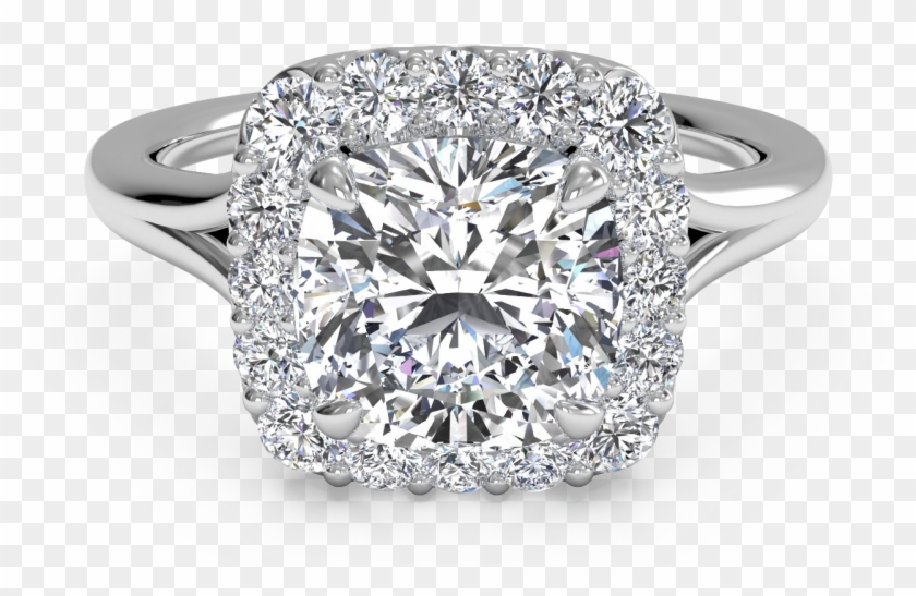 French-set Halo Diamond Engagement Ring - Ring Clipart #4598533