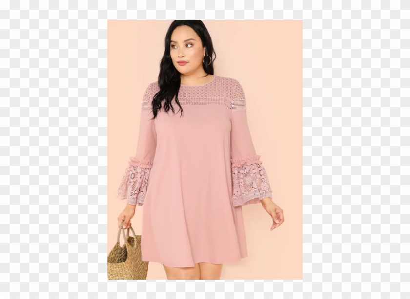 Vestido Rosa Con Encaje - Ruffle Sleeve Pink Dress Plus Size Clipart #4598759