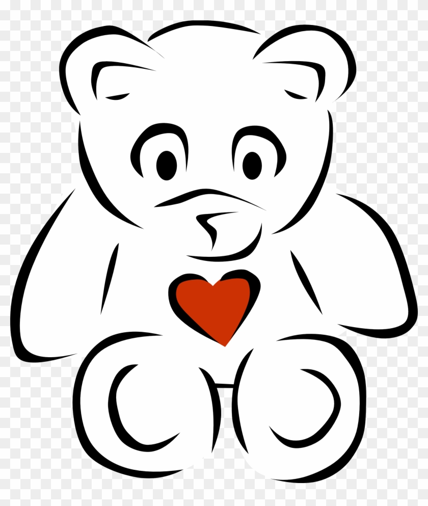 1271715178 Clip Art Bear Heart Black White Line Art - Teddy Bear Line Art - Png Download