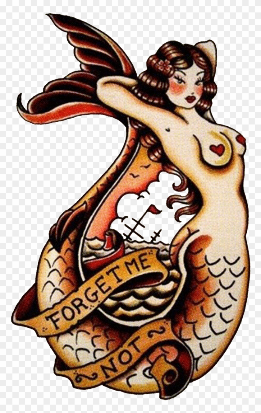 Forget Me Not Pinup Tattoo - Sailor Jerry Tattoos Mermaid Clipart