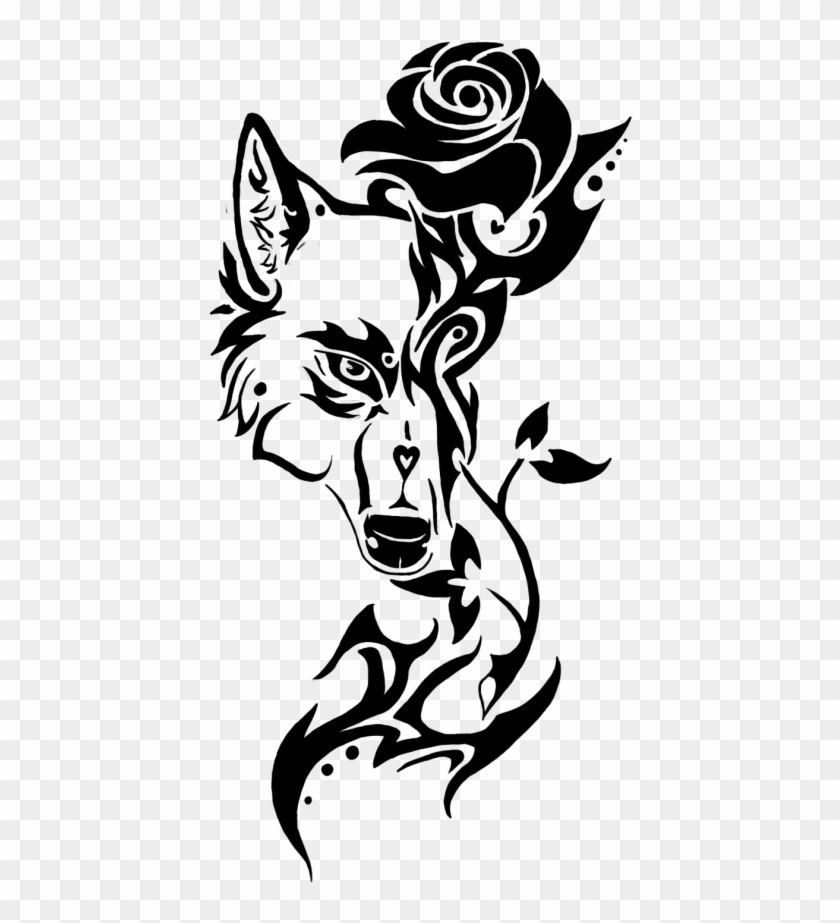 Png Image Information - Tribal Wolf And Rose Tattoo Clipart #462676