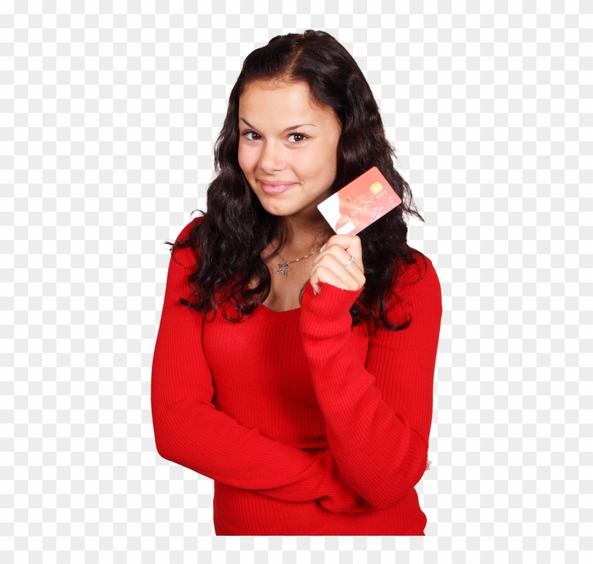 Download Smiling Girl Holding Credit Card Png Image - Girl Holding Card Png Clipart #463215