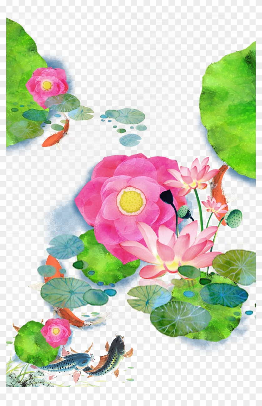Koi Fish And Lotus Flower - Chinese Flowers Water Paintings Clipart