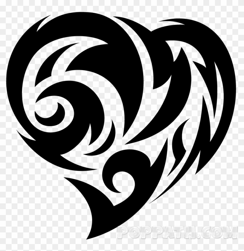 Jpg Black And White Library How To Draw A Heart Tribal - Dibujos De Tatuajes Tribales De Corazon Clipart #466120