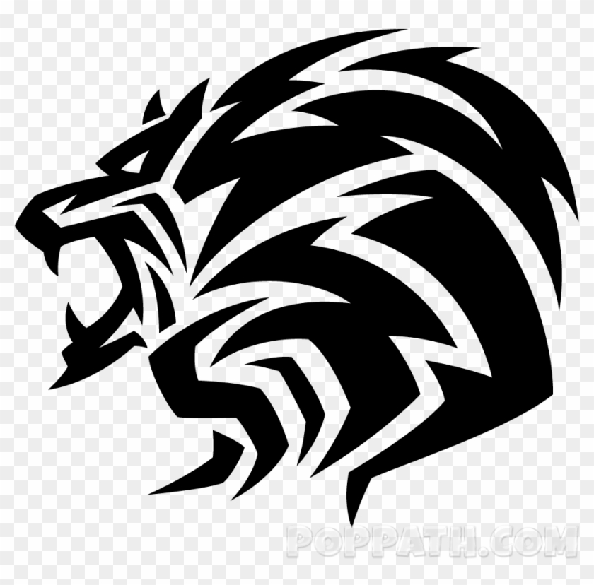 How To Draw A Lion Tribal Tattoo - Rugido Do Leao Em Escudo De Time Clipart