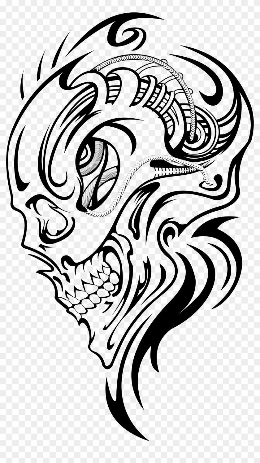 3991 X 6914 6 - Tribal Skull Tattoo Line Art Clipart
