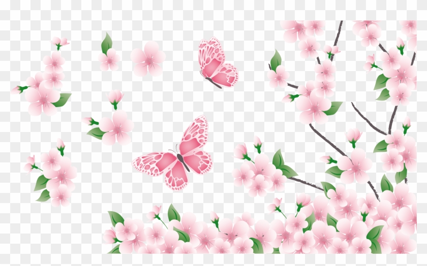 Pink Flowers And Butterflies Clipart