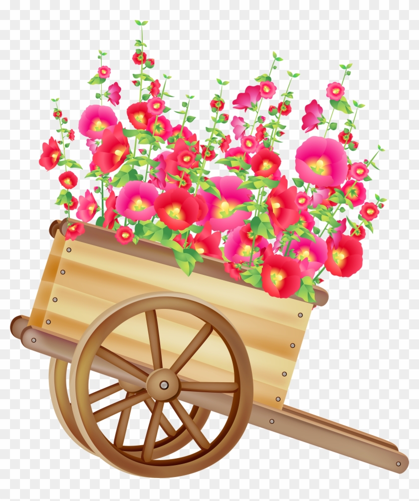 Wheelbarrow With Flowers Png Clipart - Bullock Cart Vector Transparent Png #468734