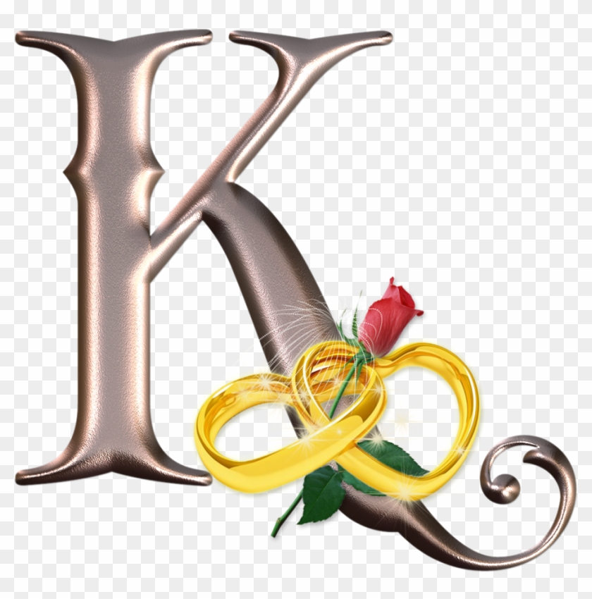 Alfabeto Cromado Con Corazones Dorados Y Rosa Roja - Alphabet Clipart