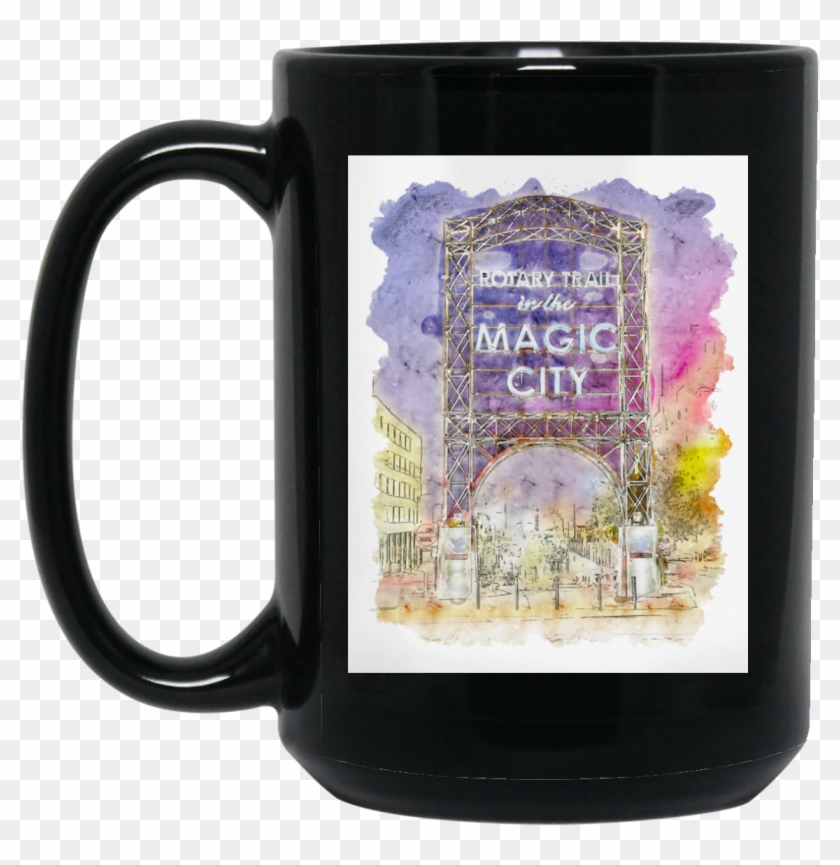 Magic City Watercolor Black Mug - Beer Stein Clipart #4604035
