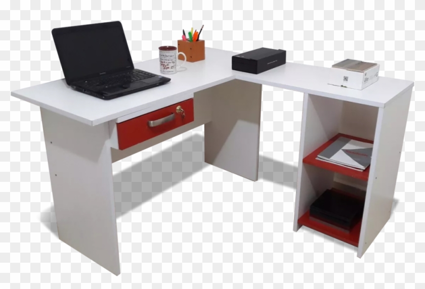 Escritorio Blanco L Cajón Llave Repisas - Escritorio En L Blanco Clipart #4605277