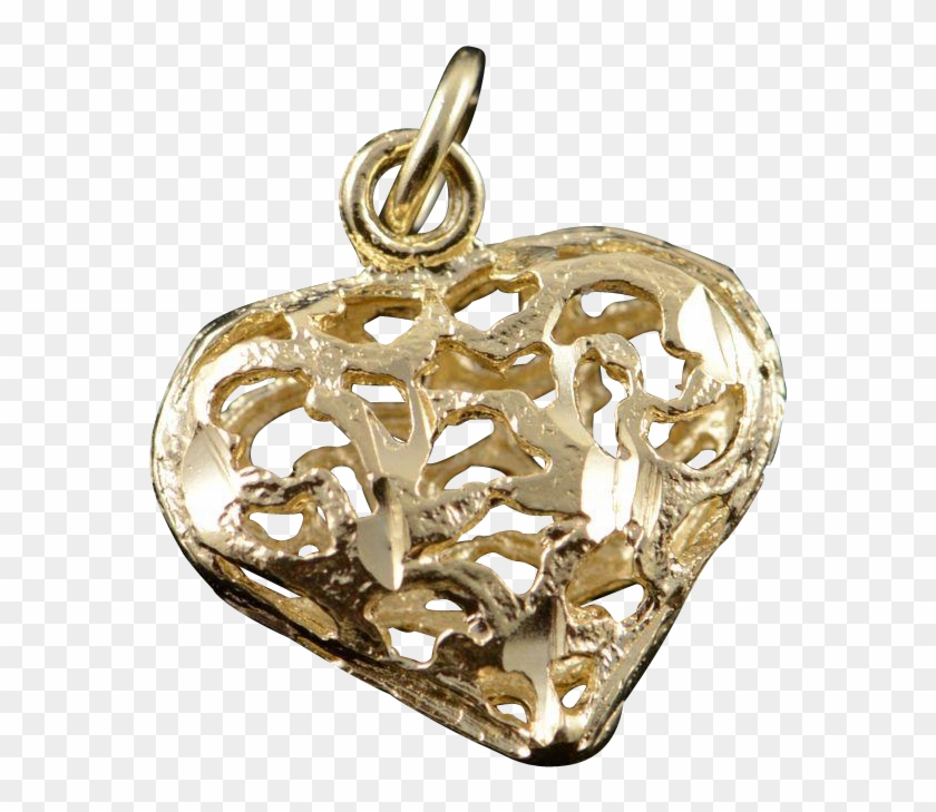 14k Filigree Puffy Hollow Heart Charm/pendant Yellow - Locket Clipart #4605858
